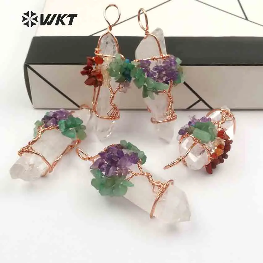 

WT-P1168 Bohemia Style Quartz With Rose Gold Color Wire Wrap Pendant Handmade Life Of Tree Pendant Women Dainty Jewelry