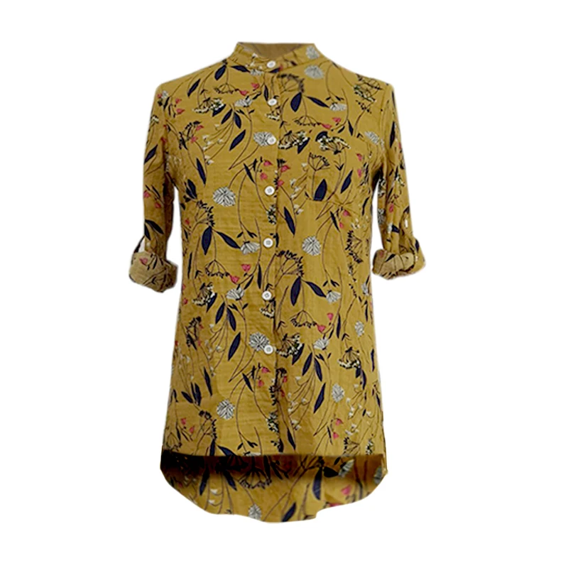 Floral Printed Blouse Tops Lady Large Size Long Sleeve Shirt Women 2018 Autumn V-Neck Medium Length Shirts Femme Literary Blusas