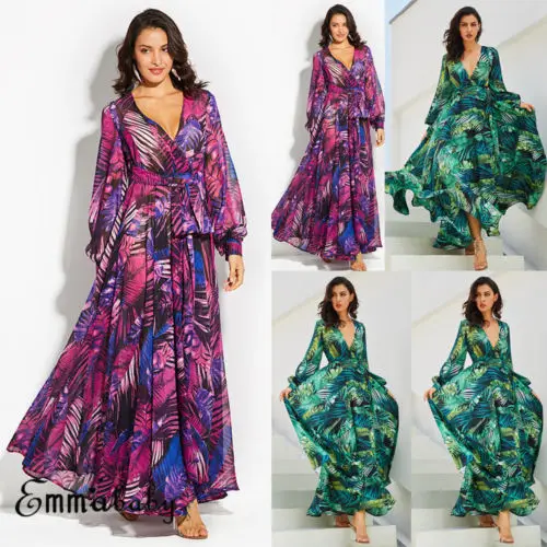 إمرأة ثوب جديد الأزهار المطبوعة بوهو طويل كم Chffion طويلة ماكسي اللباس الصيف الشاطئ زائد حجم عطلة الأخضر فساتين النساء 2019 إمرأة ثوب جديد الأزهار المطبوعة بوهو طويل كم Chffion طويلة ماكسي اللباس الصيف الشاطئ زائد حجم عطلة الأخضر فساتين النساء 2019