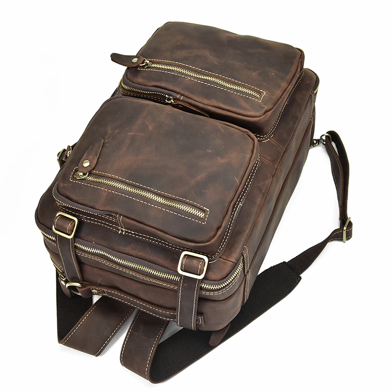 Мужской рюкзак из натуральной кожи для ноутбука 1" PC crazy horse, кожаная деловая сумка, 2 использования, коровья кожа, сумки через плечо, 3 слоя, рабочая сумка