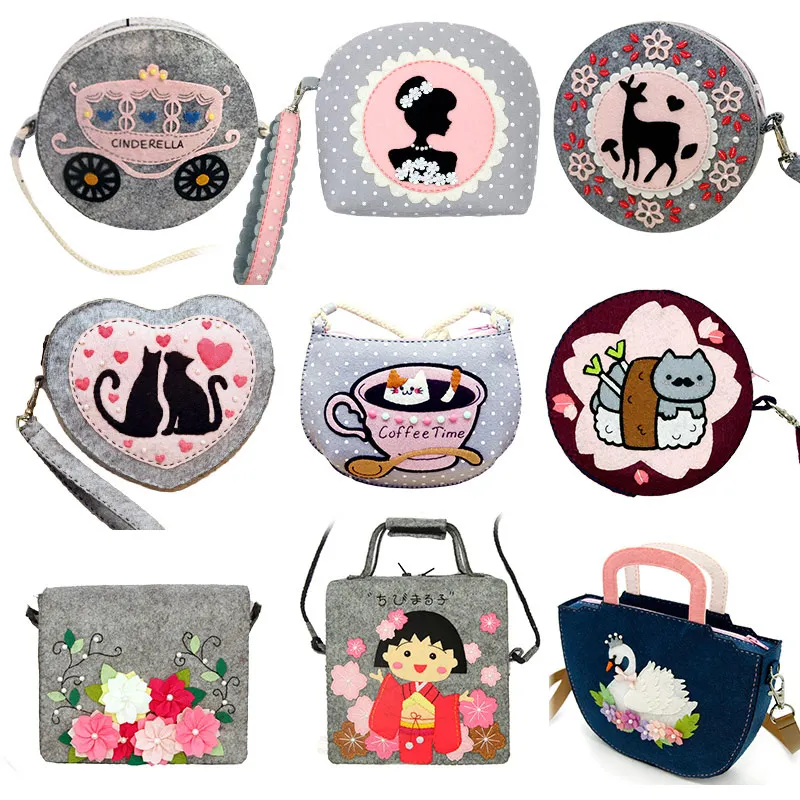 10 видов стилей для женщин DIY Сумочка комплект мультфильм сумки для детей день рождения/фестиваль подарок шитье искусство Войлок Материал DIY посылка