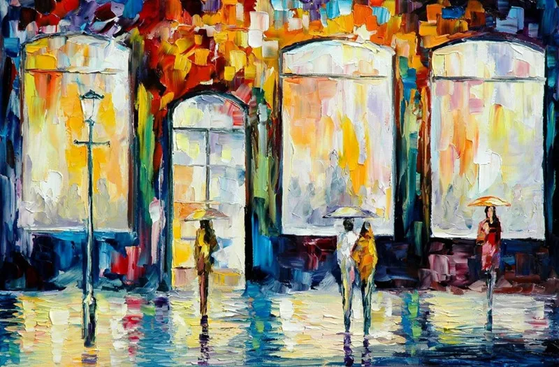 

Large Home Wall Art Pictures Modern Abstract Knife Streetscape Paintings Hand-painted Night Street Scene Oil Painting on Canvas