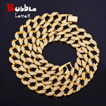 

Miami Cuban Necklace Choker Jewelry Gold Color Tin Alloy Iced Rhinestone Men's Hip Hop Necklace Chain Street Rock