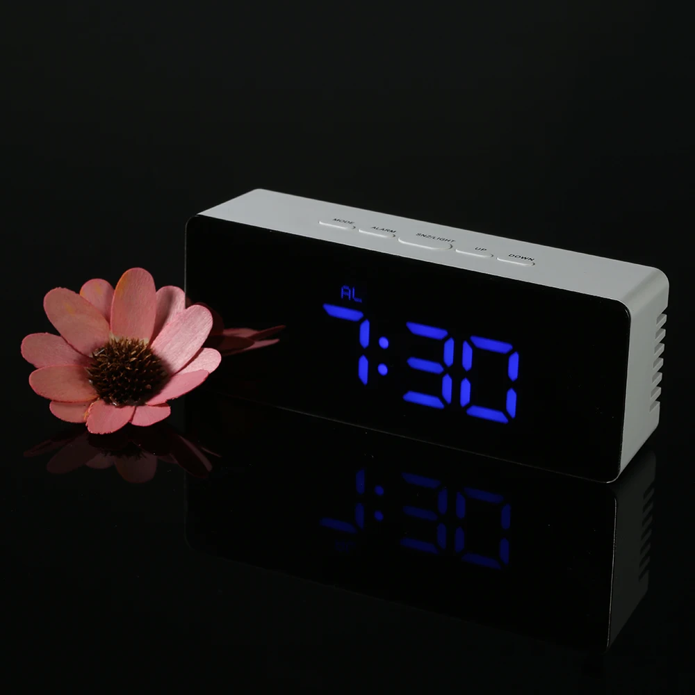 

Digital LED Mirror Alarm Clock USB&Battery Operated 12H/24H Display Alarm Clock with Snooze Function Adjustable LED Luminance
