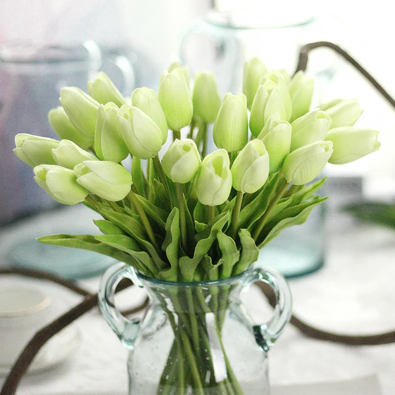 1 шт., искусственные цветы тюльпаны, настоящие на ощупь, искусственные цветы, букет тюльпанов для украшения дома, свадьбы, цветок B1016 - Цвет: Зеленый