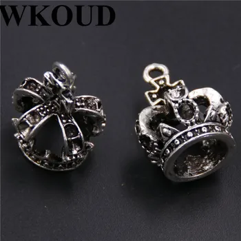 

WKOUD 4pcs Antique Silver 3D crowns glamour necklace bracelet alloy pendants DIY handmade jewelry findings A189
