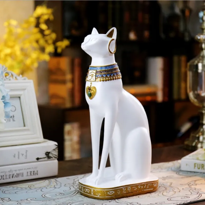 

Ancient Egyptian Cat White Cat Black Home Decoration Accessories Cat Crafts Town House TV Cabinet Entrance Living Room Decor