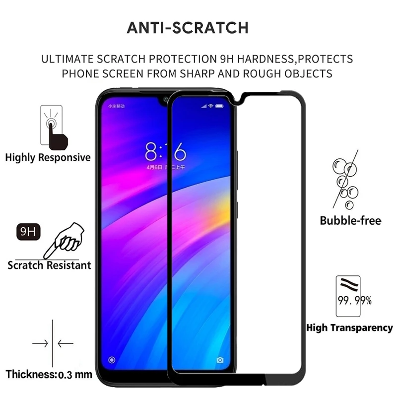 2 шт Полное покрытие закаленное стекло для XIAOMI Redmi 7 Защита экрана 9H на защитное стекло чехол для Redmi7 пленка