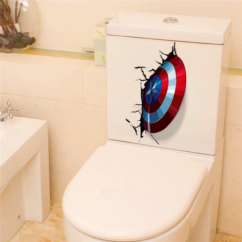 3D яркие наклейки на стену с изображением Капитана Америки, Наклейки на стены для детской комнаты, декор для туалета, наклейки на стену с изображением Мстителей, художественные ПВХ фрески, плакаты