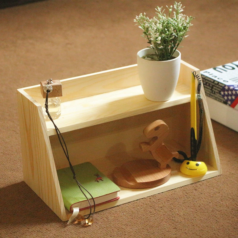 

Wooden Office Desk Organizer Double Slots Storage Holders Eco-Friendly Natural Wood Sundries/Cosmetic Storage Box Display Racks
