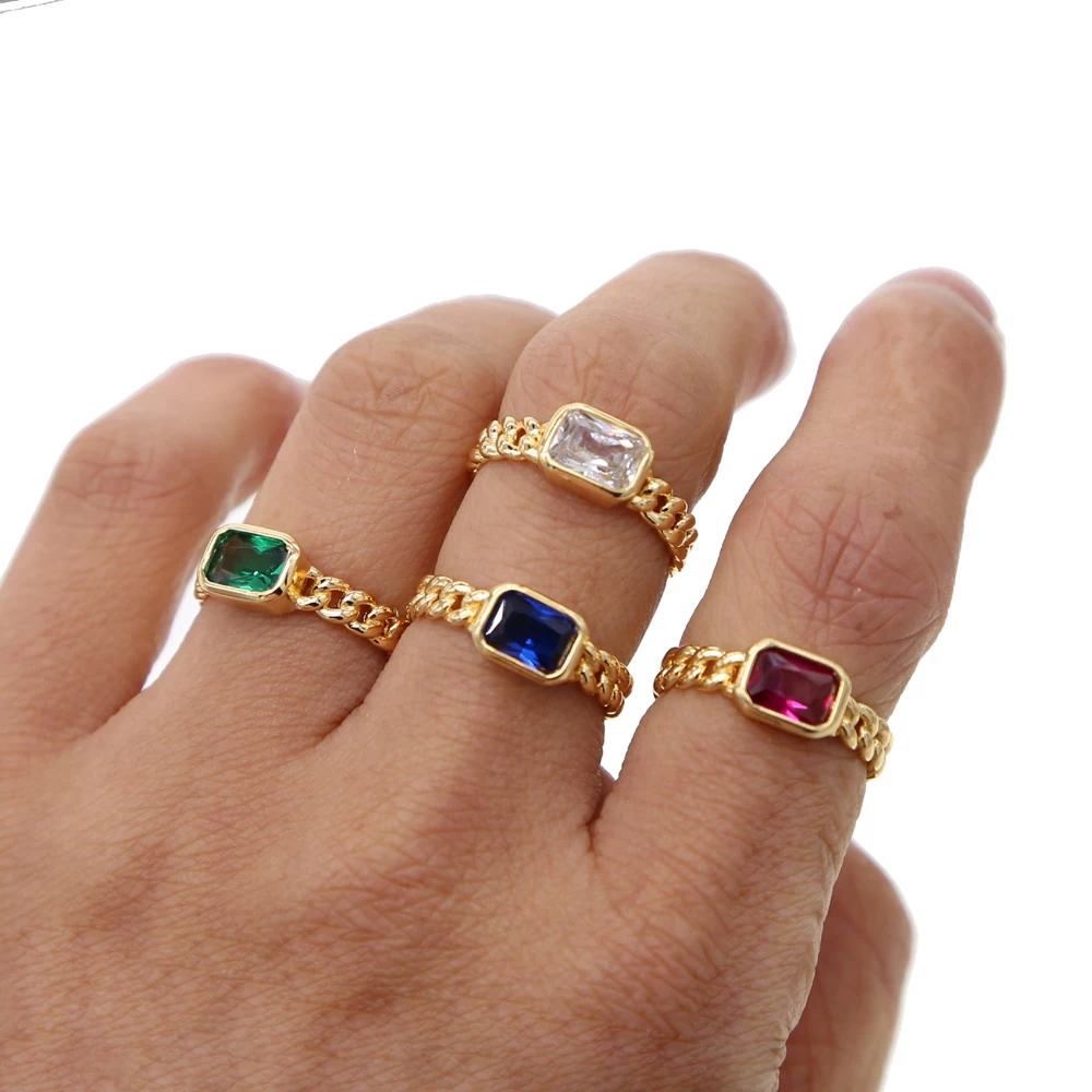 Кольцо с камнем по месяцу рождения, с открытым камнем, золотого цвета, квадратное, cz, элегантное, модное, шикарное, Женское кольцо на палец