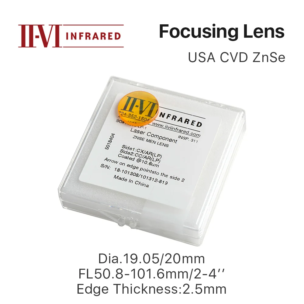 

II-VI ZnSe Focus Lens DIa. 20mm FL 50.8mm 2" for CO2 Laser Engraving Cutting Machine Free Shipping