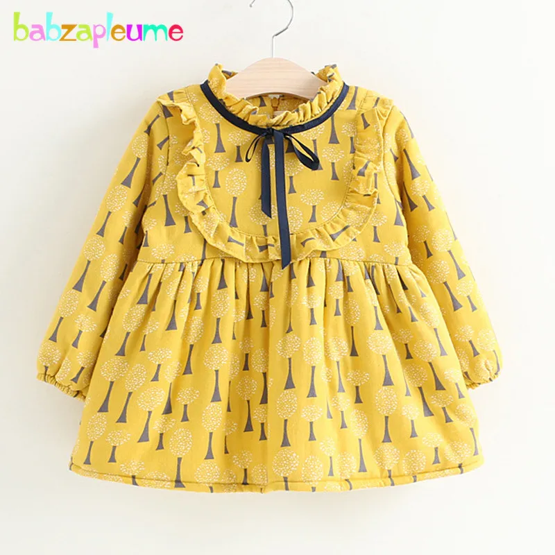 

babzapleume Spring Autumn Baby Girls Kids Clothes Infant Dress Yellow Cute Princess Toddler Dresses For Children Clothing BC1250