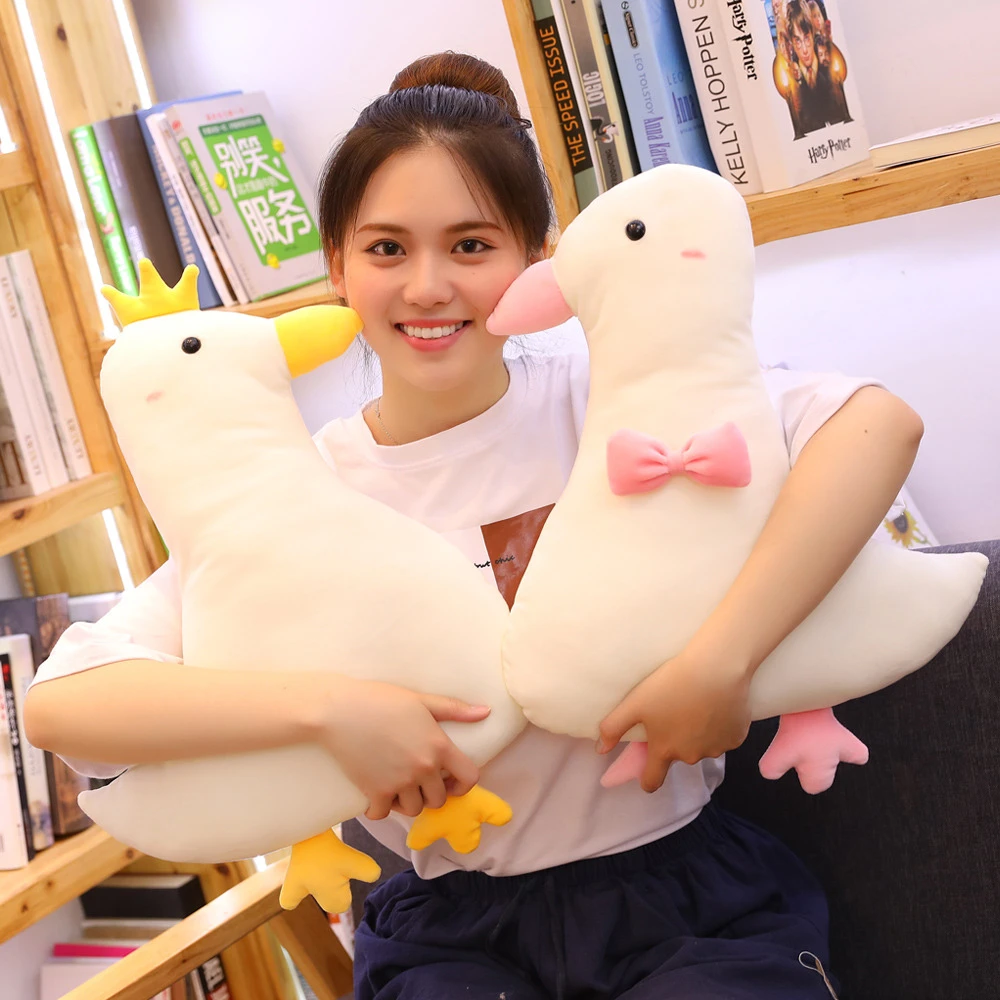 55 75cm White Duck Plush Toy Cute Couple Stuffed Soft Duck Wear Crown Tie Duck Kids Toy Birthday Gift For Girlfriend Children Movies Tv Aliexpress