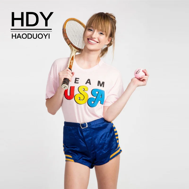 HDY Haoduoyi Брендовые женские розовые повседневные хлопковые футболки с буквенным