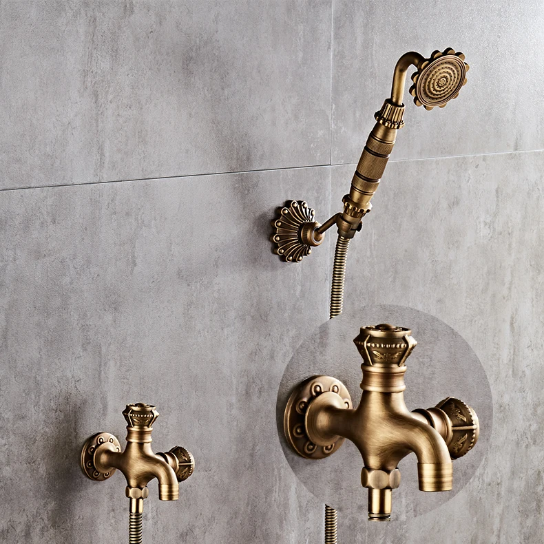 Antique Brass Bidet Faucet Wall Mounted Bathroom Shower Toilet Washing