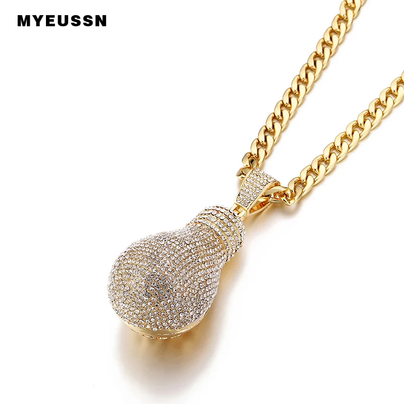 

Large Lamp Necklace&Pendant Iced Out Shining Gold/Silver Men Chain Neckalce Fashion Charm Cuban chain Punk Hip Hop Jewelry gift