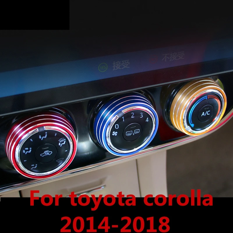 

For toyota corolla 2014-2018 Aluminum alloy Air Conditioning Button Knob Ring Cover Interior decoration Auto Accessories