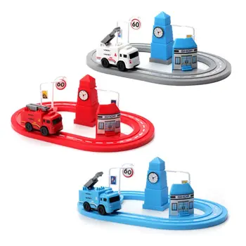 

Creative Clockwork Wind-up Track Fire Truck Car Scenes Children Kids Educational Intelligent Toys