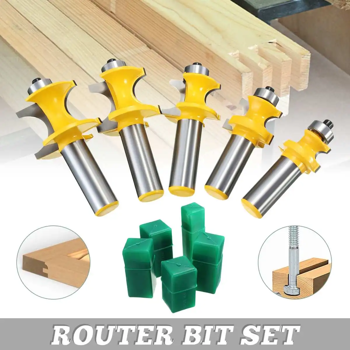 

WOLIKE 5Pcs Bullnose Bead Column Face Molding Router Bit 1/2" Shank Woodworking Milling Cutter