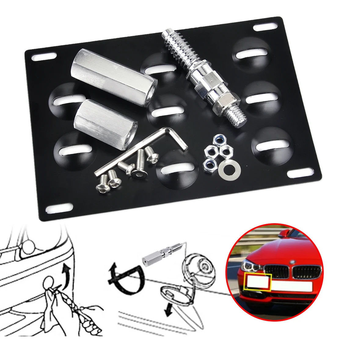 CITALL Front Bumper Tow Hook License Plate Mounting Bracket Holder Fit