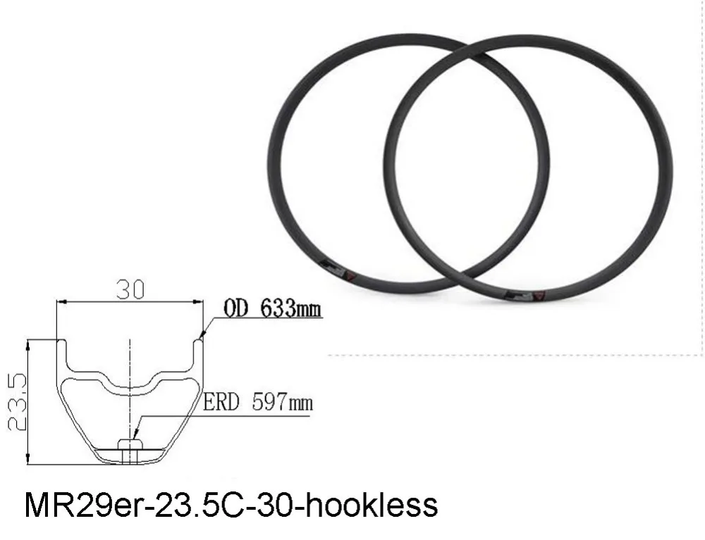 

29er carbon bicycle mtb rim 23.5mm depth 30mm width hookless high quality carbon mountain rim