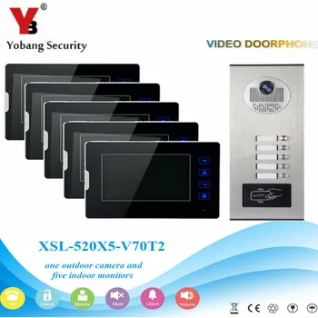 

YobangSecurity 1 Camera 5 Monitor Video Intercom 7"Inch Video Door Phone Doorbell Chime RFID Access Control For Home Security