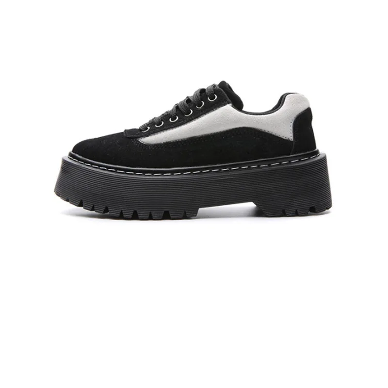 E. POLEM/дышащая обувь на платформе с перекрестной шнуровкой в британском стиле; обувь на низком каблуке; повседневная обувь черного цвета с матовой поверхностью