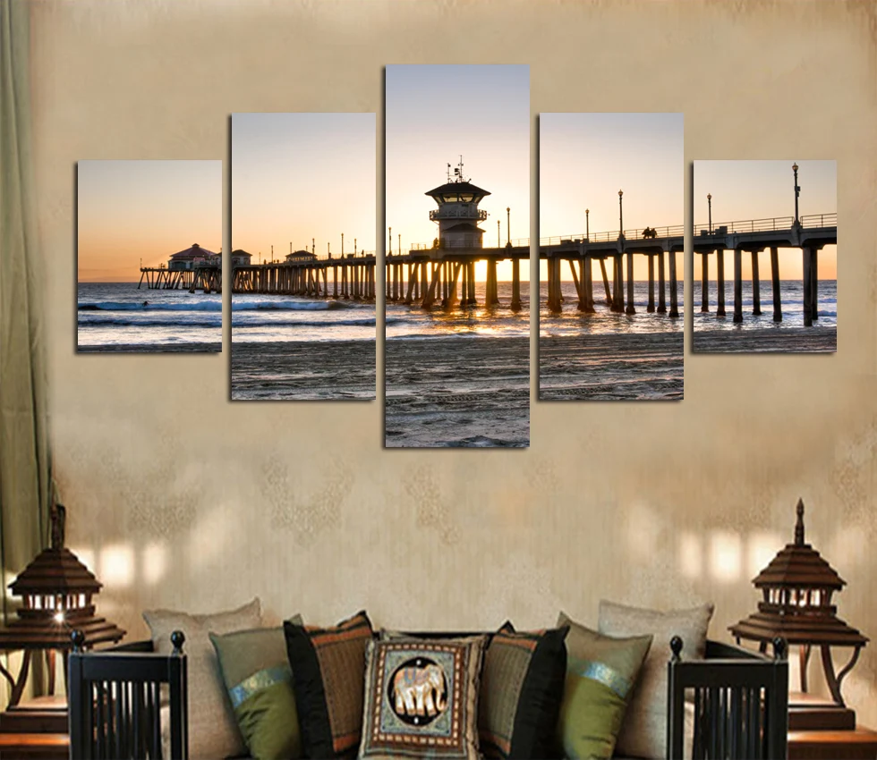 

CLSTROSE Modern Art Canvas Paintings Landscape map Of Seaside Bridge Decoration Hotel Office Art Wall Home Decor For Living Room