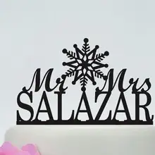 Пользовательские акриловые фамилия Снежинка Зимний свадебный торт топперы для новобрачных, вечеринка в честь новорождённого холостяка для вечеринки украшения