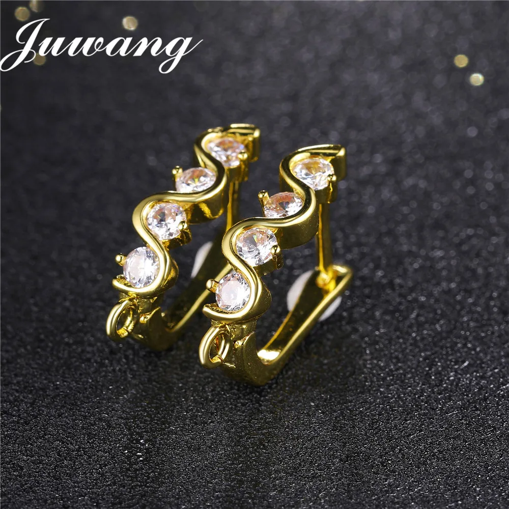 

JUWANG 2018 New Round Gold-Color Brand Circle Hoop Earrings for Woman Fashion AAA Simple Cubic Zircons Jewelry Wholesae