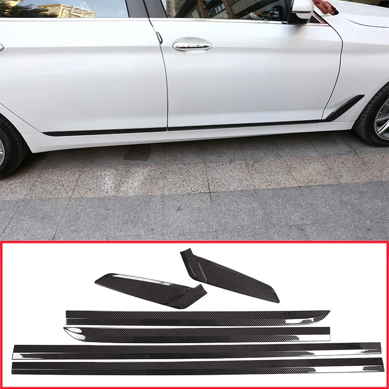 Carbon Fiber Style ABS Chrome Car Side Door Decoration Strips Cover