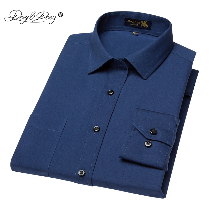 Vente DAVYDAISY Haute Qualité Coton Ligne Hommes Chemise Masculine Robe de Chemise Hommes À Manches Longues Chemises Occasionnelles camisa sociale masculina DS177
