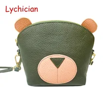 2017 hot sale women ladies bear style shoulder bag Lychee pattern cowhide real geniune leather cute lovely feminina bag