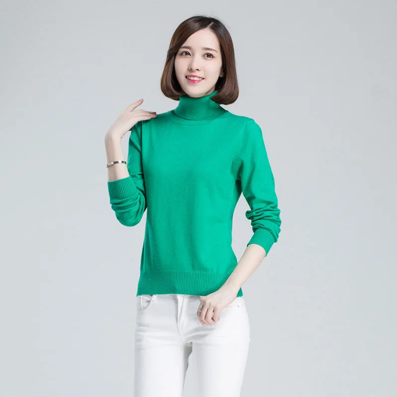 Зимний кашемировый женский свитер с высоким воротником, белый женский пуловер с высоким воротником, джемпер с длинным рукавом, весенние женские свитера XXXL - Цвет: green