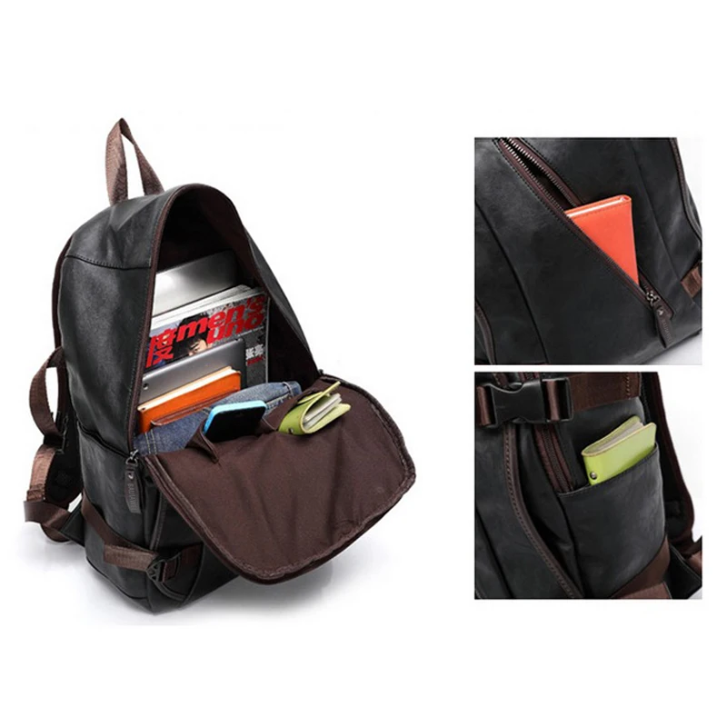 Baiji hombres PU charol mochilas de cuero de moda para hombre Mochila y bolsas de viaje Western College Style bolsas Mochila femenina Baiji hombres PU charol mochilas de cuero de moda para hombre Mochila y bolsas de viaje Western College Style bolsas Mochila femenina