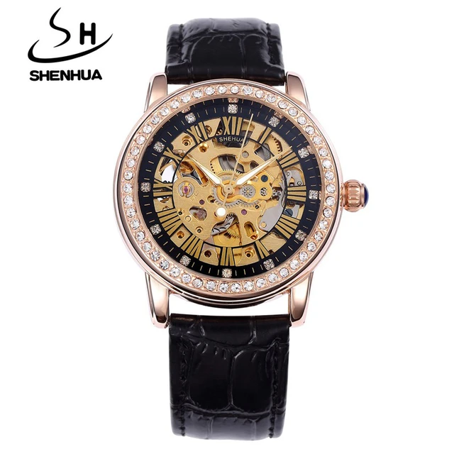Skeleton watch rhinestone timepiece clearance