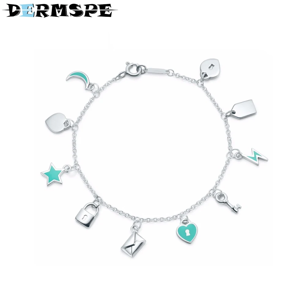

DERMSPE S925 sterling silver love shackle Enamel bracelet fashion personality tide Tiffanysilver Bangles Women Jewelry
