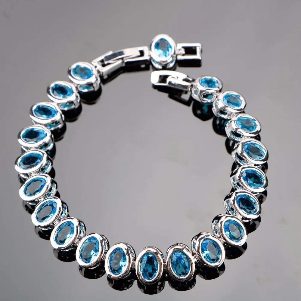 

SexeMara 18+2CM Silver 925 Jewelry Bracelets For Women With Round Top AAA+ Sky Blue Cubic Zirconia Free Gift Box
