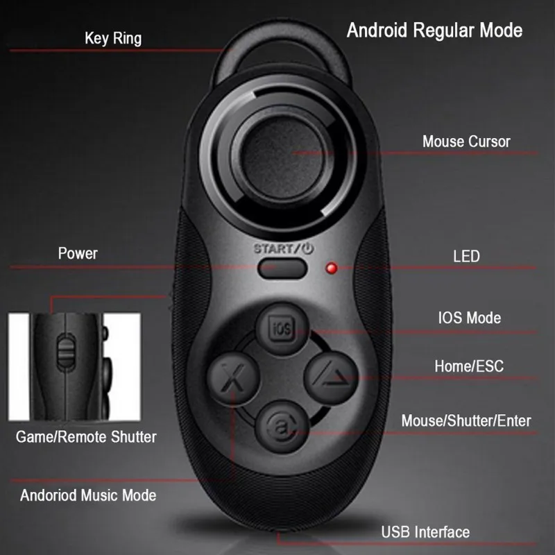 Portable Bluetooth Remote Controller Game Joystick Gamepad Console Selfie Shutter for Android iOS Smartphone for 3D VR Glasses