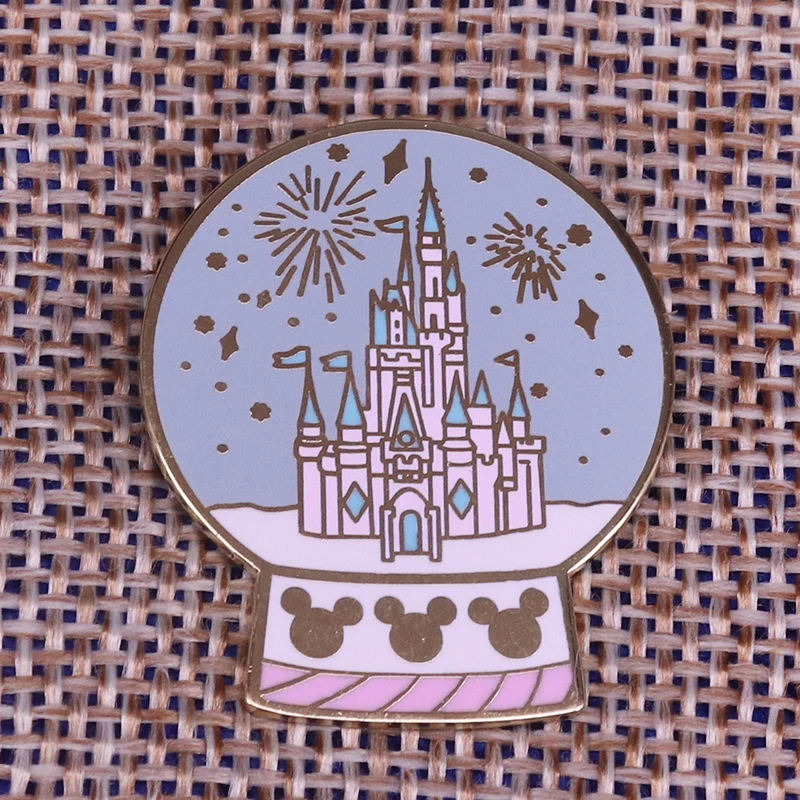 

Magical castle snow globe enamel pin fantasy crystal ball brooch happy place in childhood jewelry pastel Christmas pin kids gift