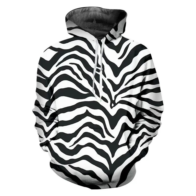 

Plus Size 5XL 6XL Unisex Athletic Hooded Sweatshirts 3D Texture Zebra Stripe Printed Pullover Hoodies Custom Hip Hop Clothing
