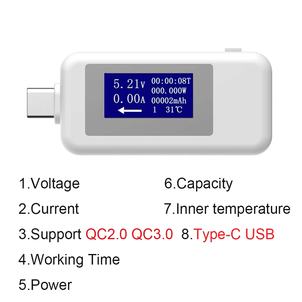 TC64 QC2.0 QC3.0 тип-c цветной ЖК-дисплей USB Вольтметр Амперметр Напряжение измеритель тока мультиметр зарядное устройство банк питания USB Тестер - Цвет: White QC2.0 QC3.0