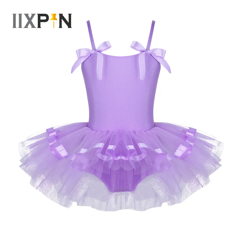 IIXPIN/детское балетное платье пачка для девочек Сетчатое на бретельках с бантом