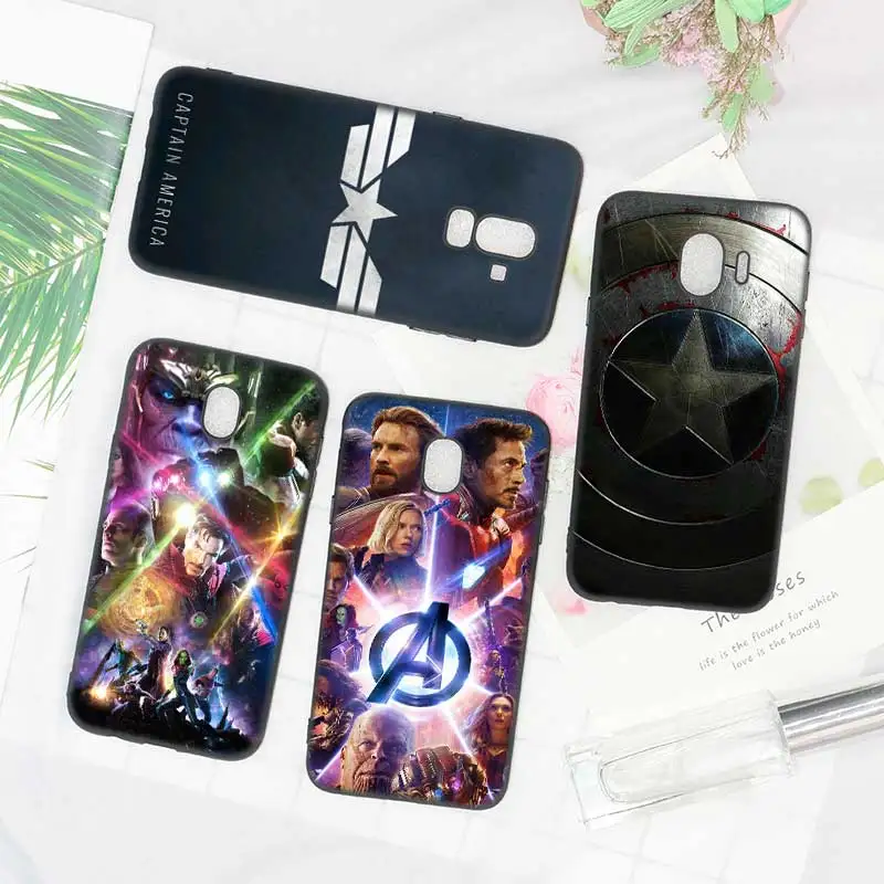

Black Soft Silicone Phone Case Avengers Iron Man Captain America for Samsung Galaxy j6 j4 j8 j7 j5 j3 Plus 2018 + Cases