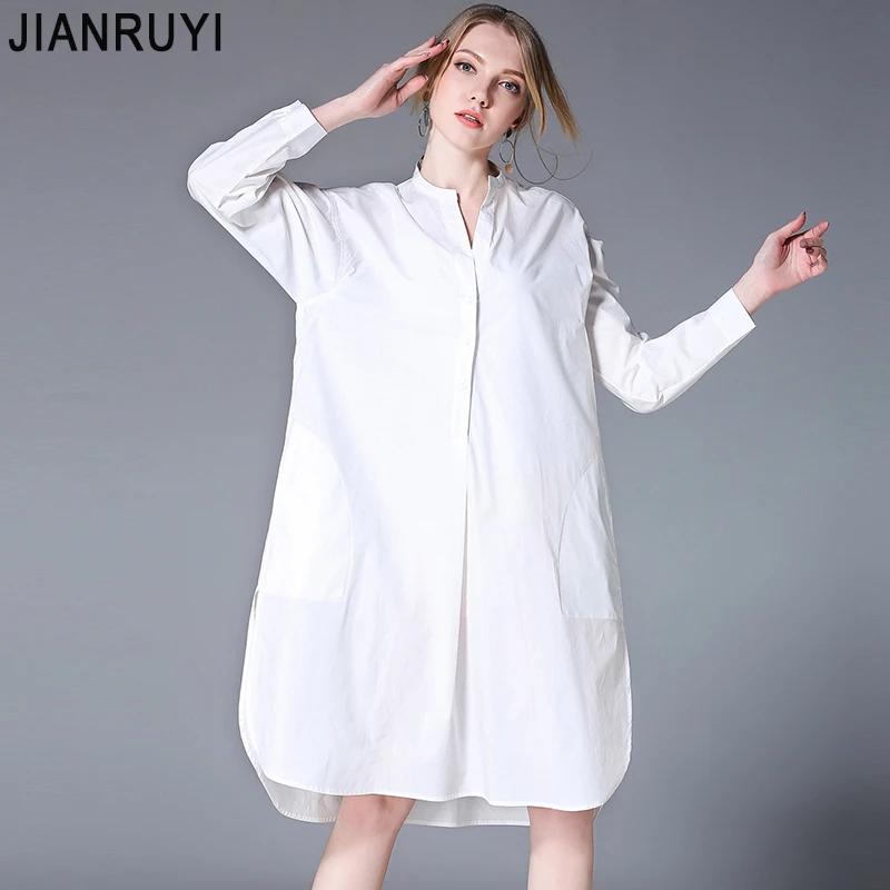 

JIANRUYI 2018 The new spring Plus Size Ladies Long sleeved long sleeved cotton shirt dress