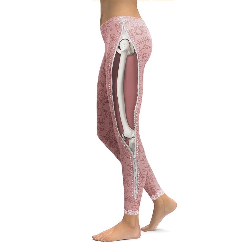 Muscle Human Skeleton Printed Slim Woman Leggings Jumpsuit Swimwear Zip to Pick