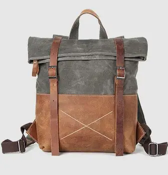 

Joyloading Classic Genuine Leather Unisex Preppy Shoulders Backpack Canvas Pack