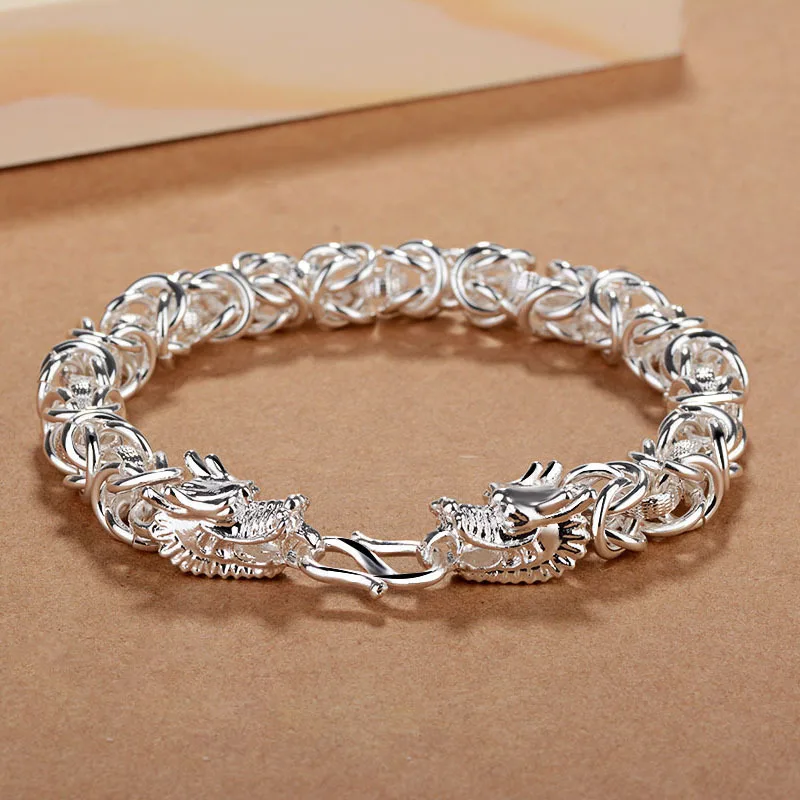 

Men's Glossy Leading Bracelet Bileklik S925 Sterling Sliver Kehribar Bizuteria for Women Hip-hop Rock Chain Link Bracelets 2019