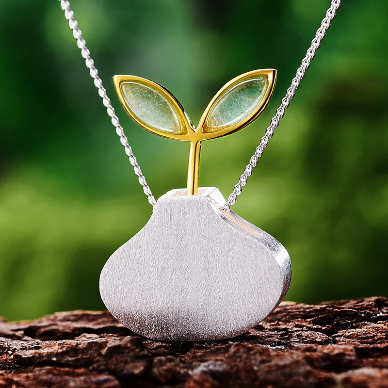 Lotus Fun реальные 925 пробы серебро Натуральный камень творческий ручной Fine Jewelry Весна в воздухе листья комплект ювелирных изделий Для женщин